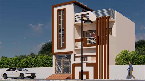Front Elevation Of Two Story 3d View House Designs Is Given In This