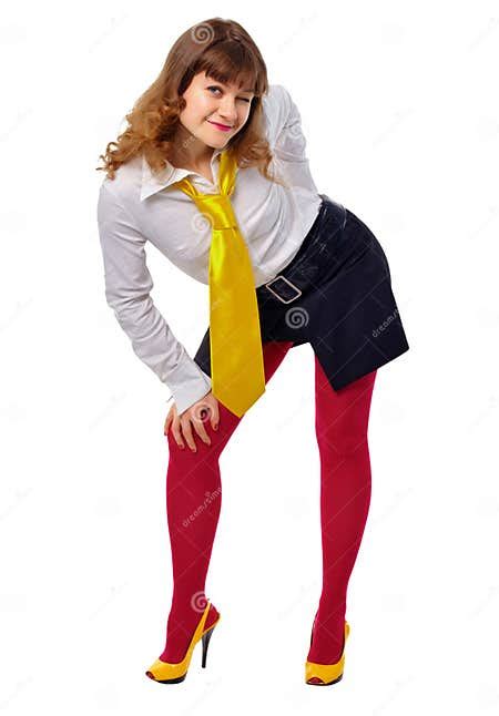 Young Girl In Red Stockings And A Yellow Shoes Stock Image Image Of