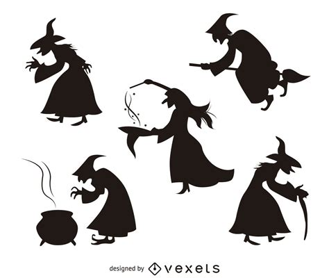 5 De Siluetas De La Bruja De Halloween Descargar Vector