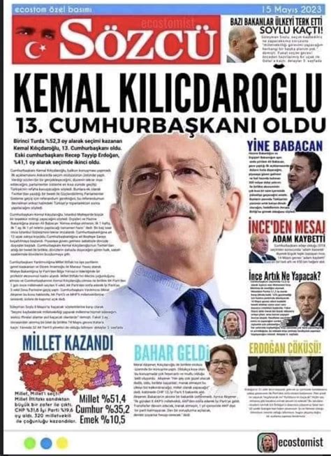 Demokrasi on Twitter 15 Mayıs 2023 tarihli Sözcü Gazetesi manşeti