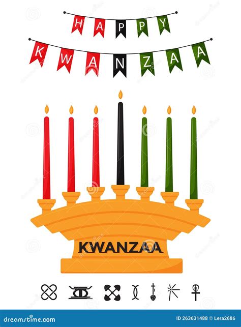 Kinara A Candlestick With 7 Traditional Kwanzaa Candles Festive Flags