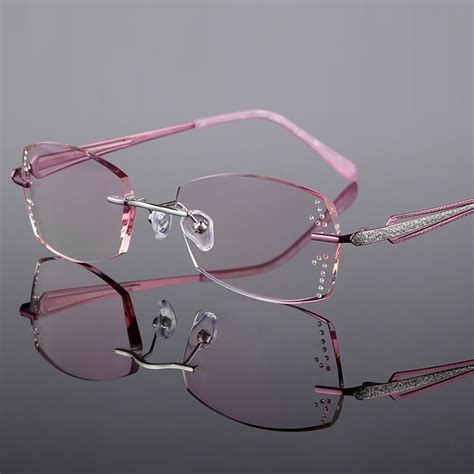 Rimless Glasses Prescription Glasses Titanium Frame Womens Optical