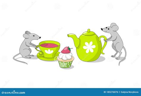 Tea Time With Two Cute Mice Stock Vector Illustration Of Drink