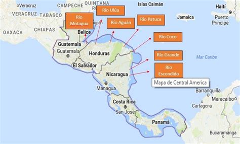 Mapa De Centro America Con Los Rios De La Virtiente Del Caribe