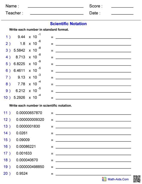 Scientific Notation Numbers Worksheet