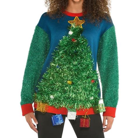 3d tinsel tree ugly christmas sweater for adults party city