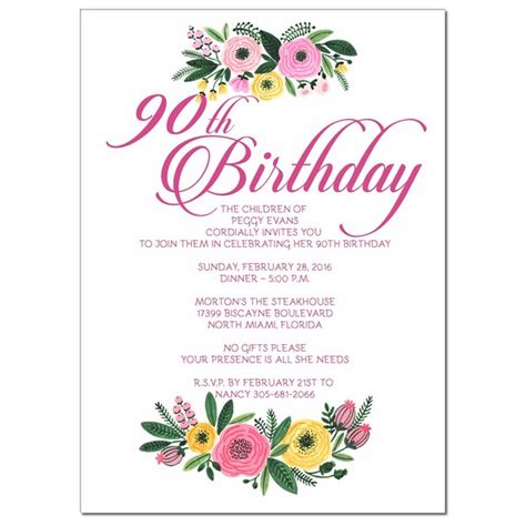90th Birthday Party Bridal Shower Invitation Design For 30 40