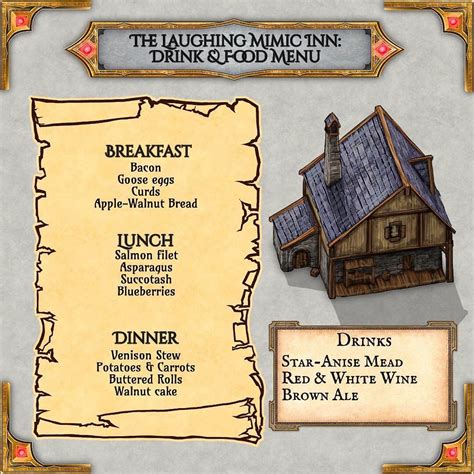 Dandd Tavern Menu Dungeons And Dragons Homebrew Dungeons And Dragons