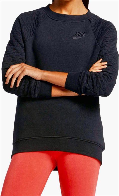 Women S Black Quilted Sportswear Rally Fleece Crewneck Sweatshirt Nike