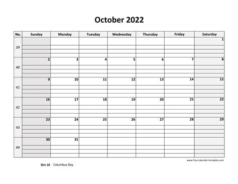 October 2022 Calendar Free Printable With Grid Lines Designed