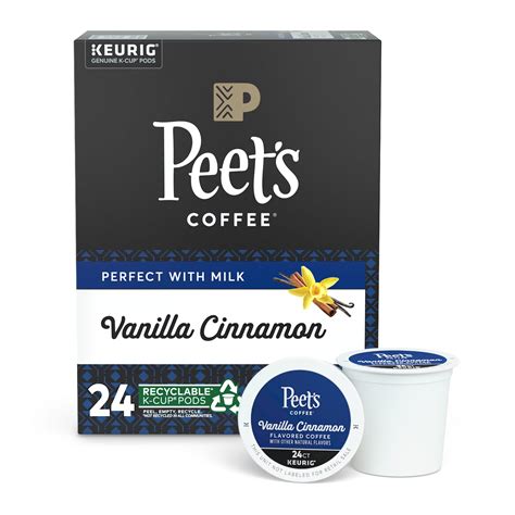 Peets Coffee Flavored K Cup Pods Vanilla Cinnamon 24 Count Single
