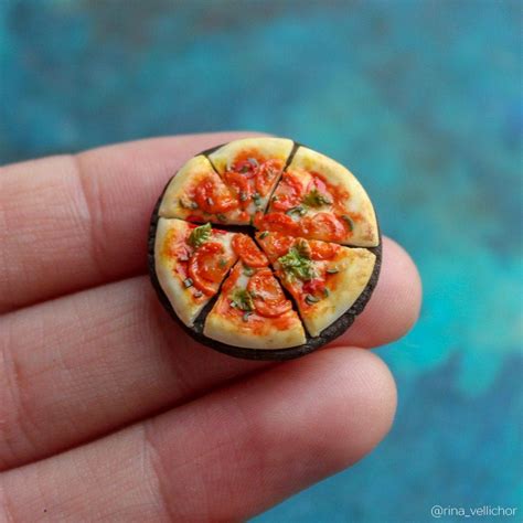 Miniature Pizza With Pepper And Tomatoes From Polymer Clay Miniature