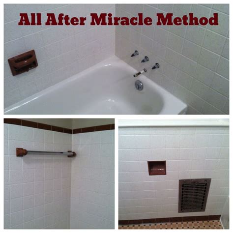 Three Pictures Of A Bathtub And Shower With The Words All After Miracle