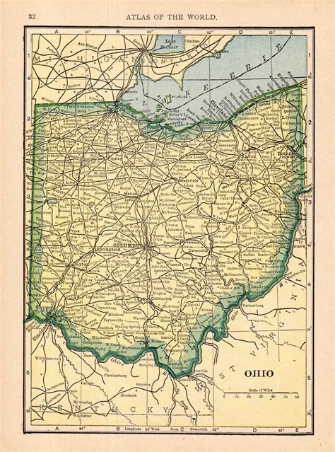 1908 Antique Ohio State Map Vintage Map Of Ohio Gallery Wall Etsy