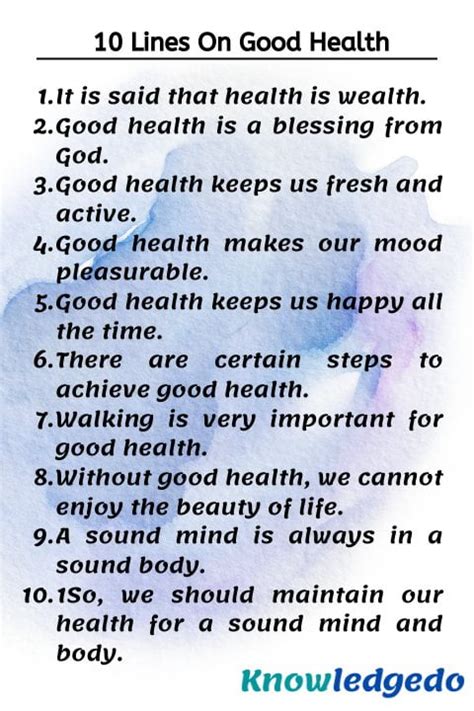 10 Lines On Good Health For Students Knowledgedo