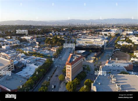 Aerial View Of Downtown Culver City Including The Culver Hotel Stock