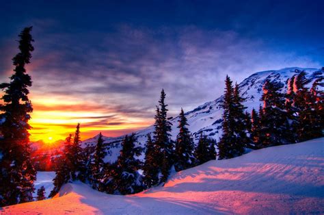 Winter Mountain Sunset Wallpapers Top Free Winter Mountain Sunset Backgrounds Wallpaperaccess