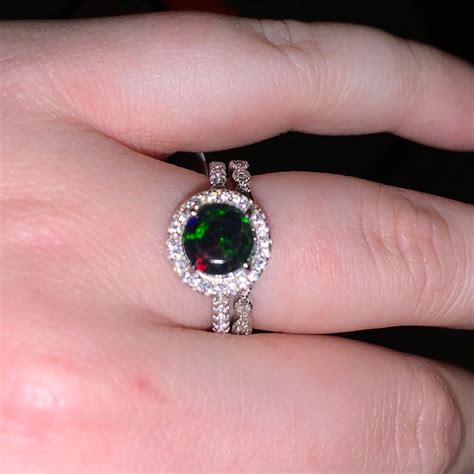 Black Opal Bridal Set Opal Halo Ring Opal Engagement Ring Black Fire