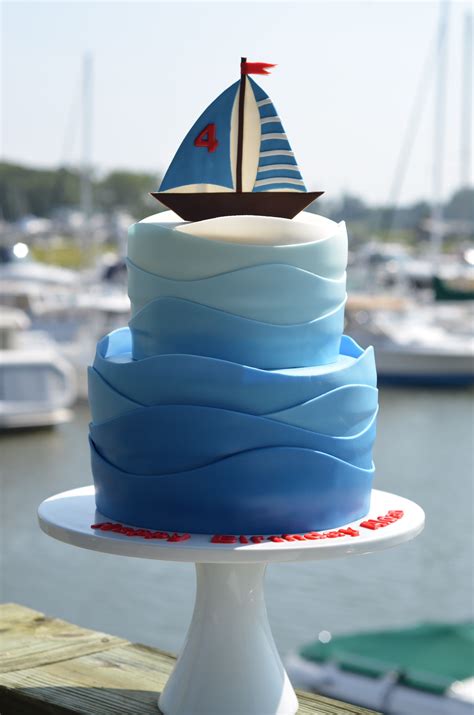 Birthday Cakes Sailboat Birthday Cake With Gradient Colored Waves