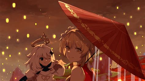 Lumine Paimon With Umbrella Hd Genshin Impact Wallpapers Hd