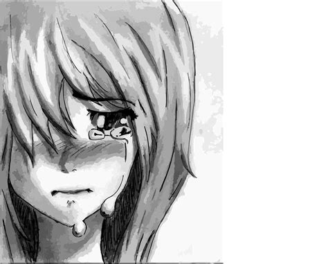 Crying Anime Girl Line Drawing