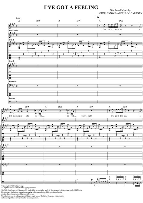 Ive Got A Feeling Sheet Music By The Beatles For Guitar Tabvocal