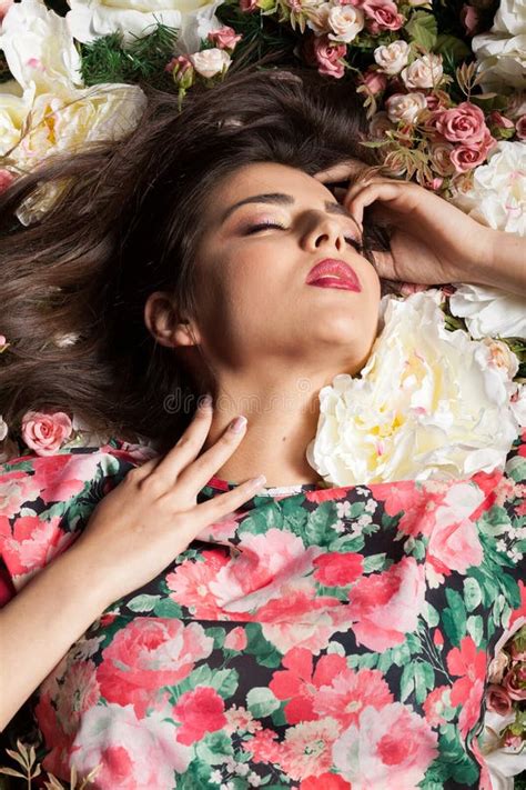 woman with closed eyes posing sensual while lying down on f stock image image of lady aroma