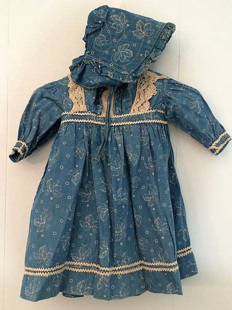 Antique Blue Calico Doll Dress And Matching Bonnet Calico Dress