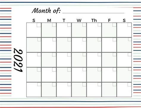 Printable Monthly Calendar Blank Template Fill In Month And Etsy