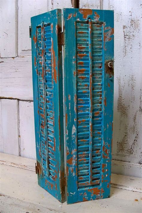 Wooden Shutter Distressed Calypso Blue Hand Painted Shabby