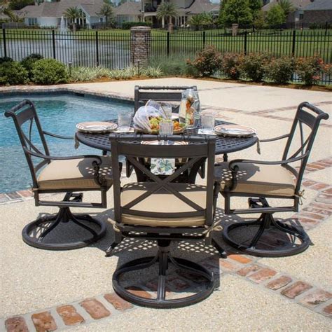 Outdoor dining sets offer a variety of options for comfort. Carrolton 4-Person Cast Aluminum Patio Dining Set With ...