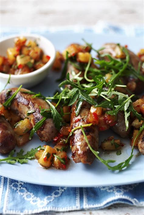Pork Sausages With Pineapple Salsa And Rocket Salad Recipe Recipe Sausage Recipes For Dinner