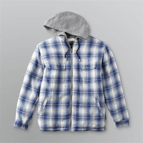 Basic Editions Mens Fleece Lined Flannel Hoodie Jacket