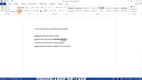 Microsoft Word 2013 Use The Bolditalic And Underline Commands Youtube