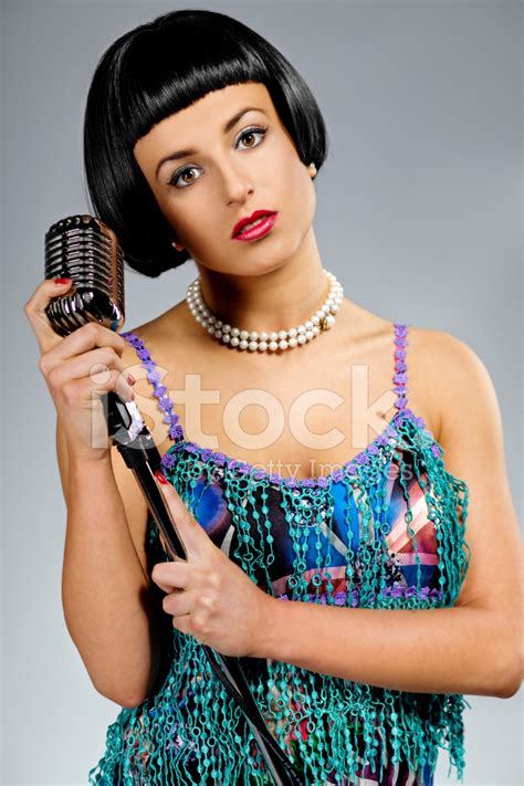 Beautiful Woman Holding Mic Stock Photo Royalty Free Freeimages