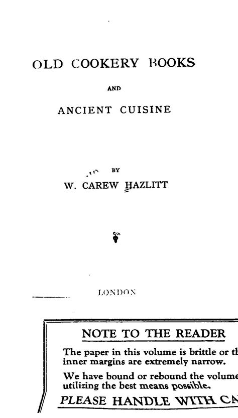 old cookery books and ancient cuisine hazlitt william carew 1834 1913 free download