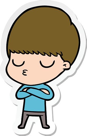 Sticker Of A Cartoon Calm Boy Stock Illustration Download Image Now