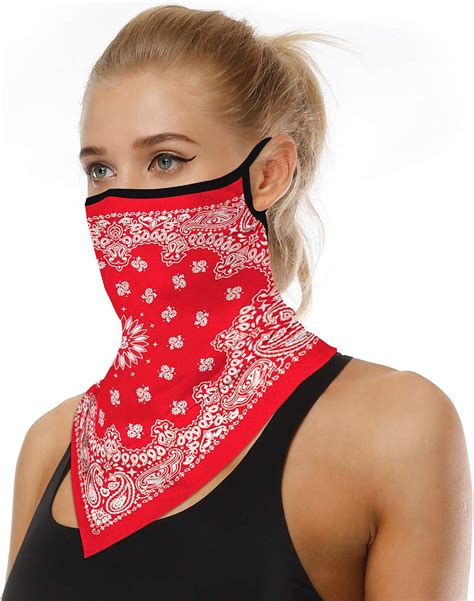 Men Women Face Cover Mask Bandana Ear Loops Balaclava Neck Gaiters For Outdoor Dust Wind Sun
