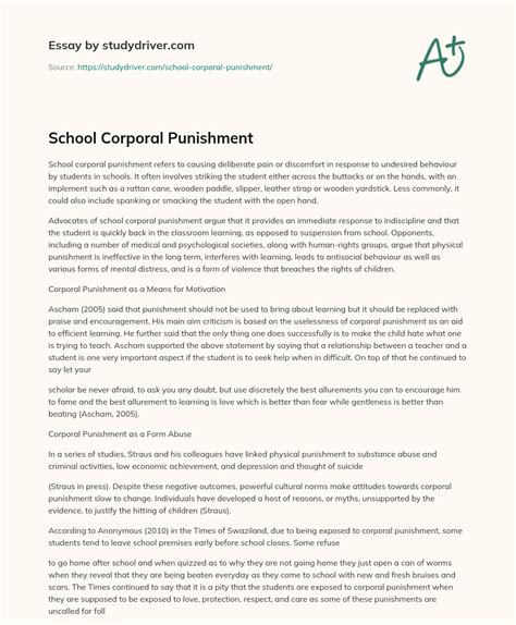 School Corporal Punishment Free Essay Example