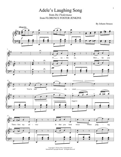 Adele S Laughing Song Sheet Music Johann Strauss Piano Vocal