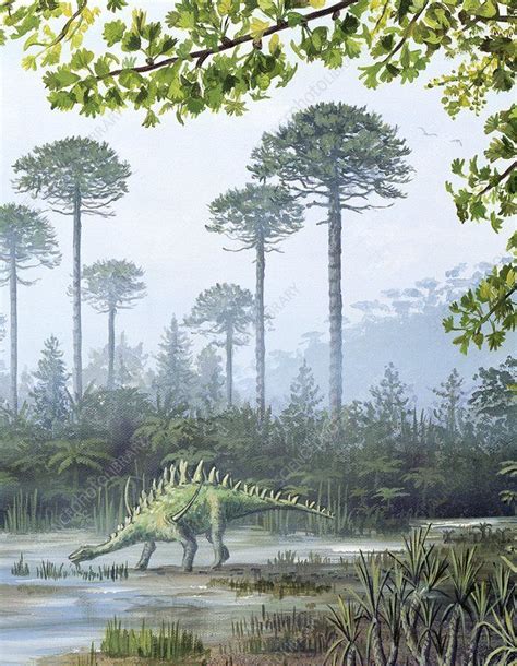Jurassic Life Artwork Of A Forest With Prehistoric Creatures That