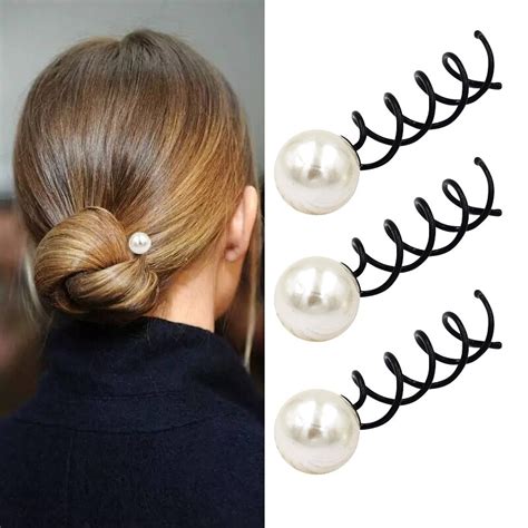 Korean Black Pearl Spiral Spin Screw Bobby Pin Hair Clip Twist Braiders Barrette Black Hairpins