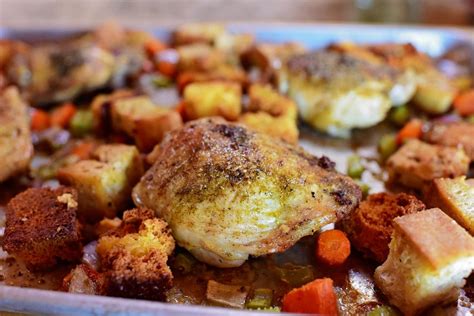 While most fried chicken recipes call for one chicken cut into eight pieces, drummond doubles down and calls for two whole chickens. Chicken & Dressing Sheet Pan Supper | Recipe | Sheet pan ...
