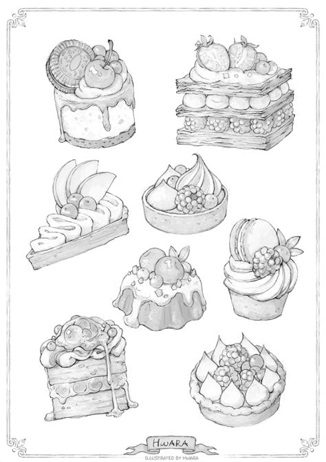 Digital Download Dessert Coloring Dessert Illustrations Colouring