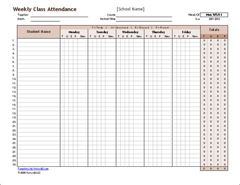 Download A Free Weekly Student Attendance Tracking Record And A Monthly