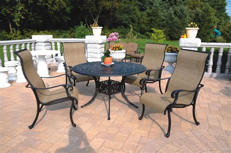 Commercial sling chairs are made from strong 100% aluminum and beautiful. Patio Furniture Cast Aluminum/Sling Dining Set 48" Table ...