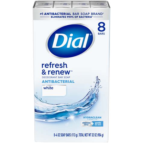 Dial Antibacterial Bar Soap Refresh And Renew White 4 Oz 8 Bars