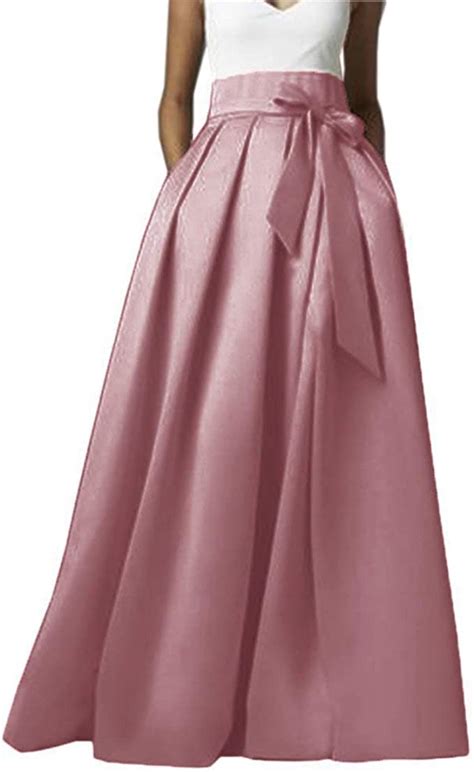 Diydress Womens Long Satin Floor Length Pleated Maxi Skirt High Waist