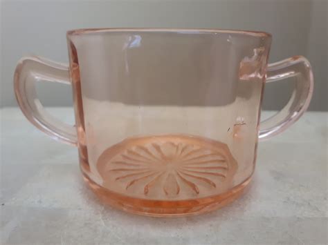 Pink Depression Glass Open Sugar Bowl Heavy Double Handled Etsy Canada