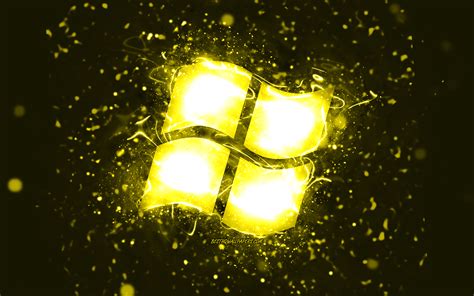 Download Wallpapers Windows Yellow Logo 4k Yellow Neon Lights